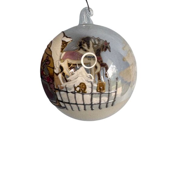 Austrian Blown Glass Ornament Embossed Painted Santa Sleigh Horse Scene 4" 1992 - Picture 4 of 5